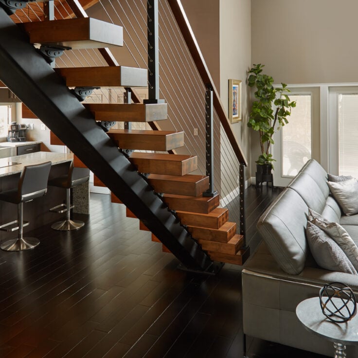 Maple Stair Treads, Cable Railing and Floating Stairs