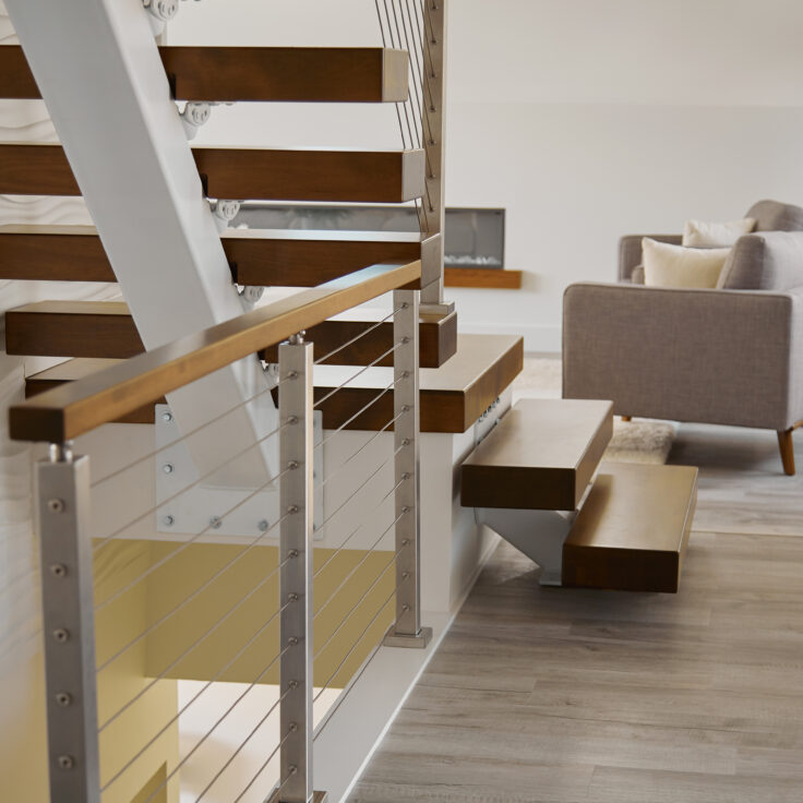 modern stairs with wooden steps