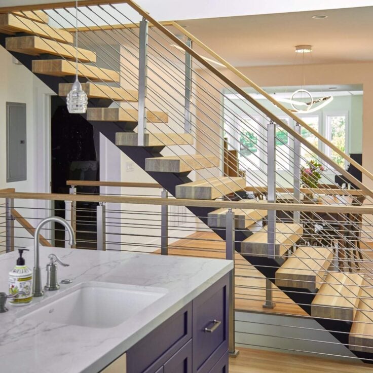 Floating Staircase Connects Kitchen and Upstairs