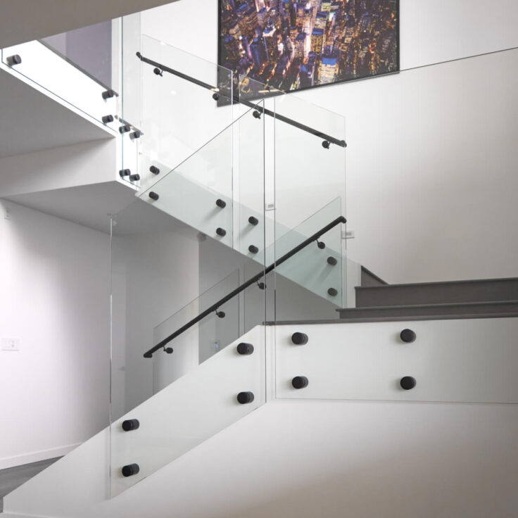 A Variety of Glass Railing in a Black Finish